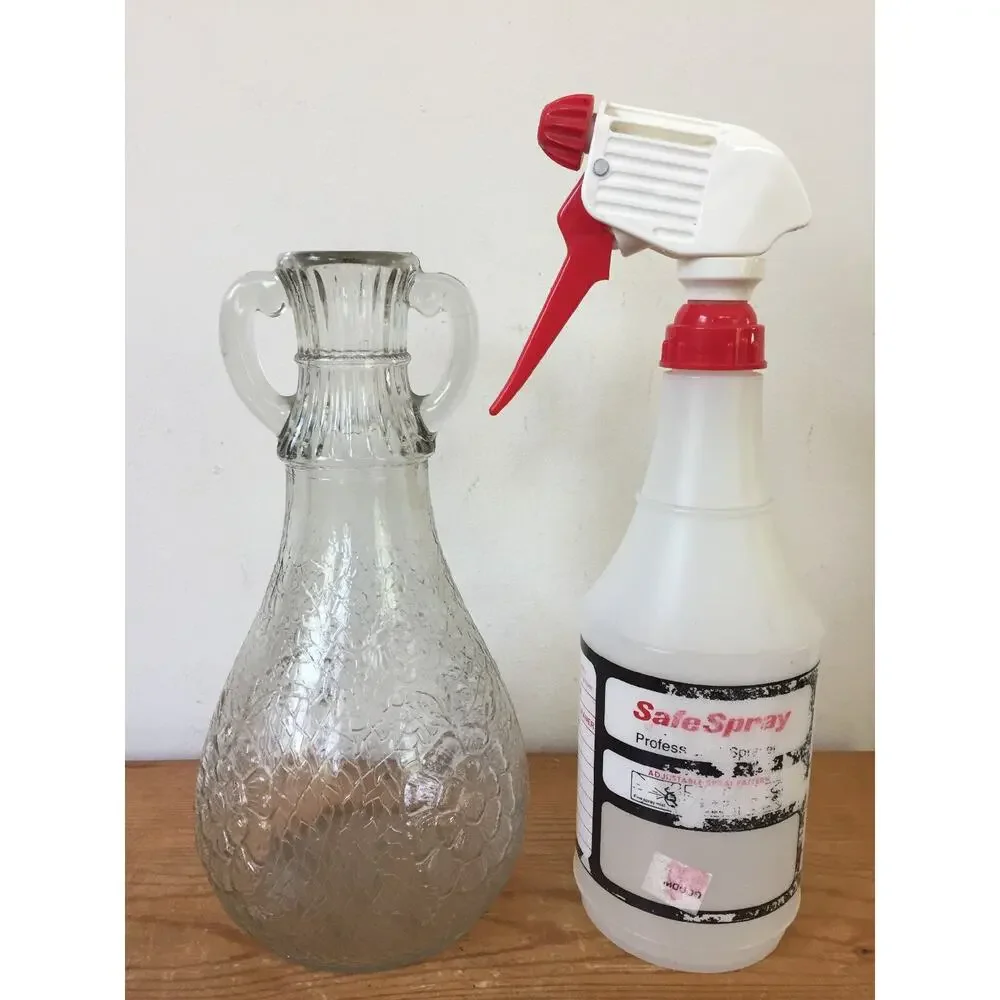Vintage Pressed Glass Double Handle Floral Wine Decanter Bottle Candlestick 9
